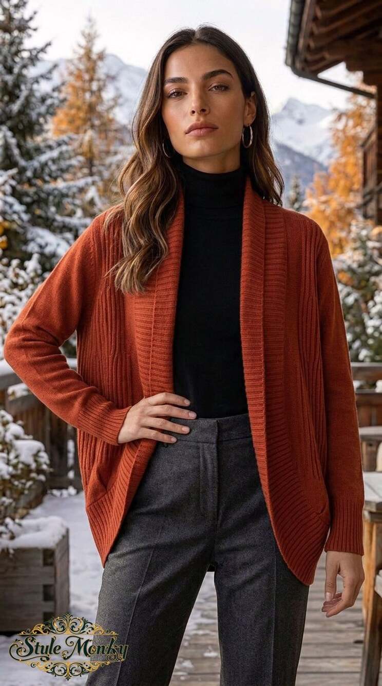 Unbranded Cashmere Cardigan Size S Rust Orange Open Front Ribbed Knit